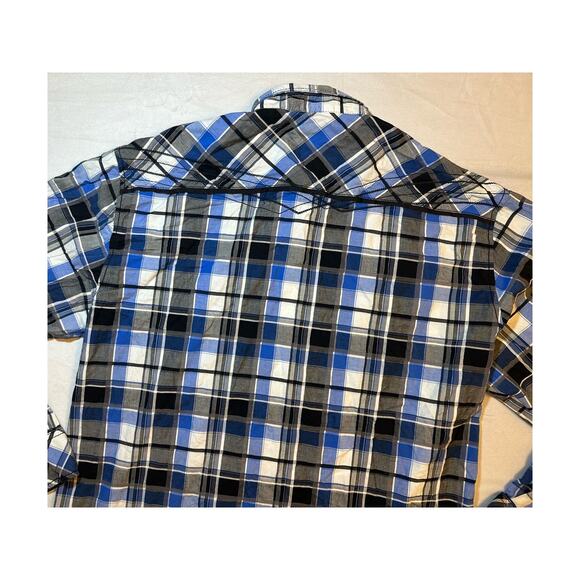 Buckle Black Snap Long Sleeve Plaid Men's Blue Black Button Up Size XXXL 3X - Picture 4 of 6